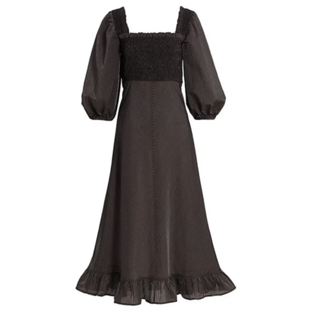 NWT 🖤 GANNI Seesucker Puff-Sleeve Midi Dress - Picture 3 of 12